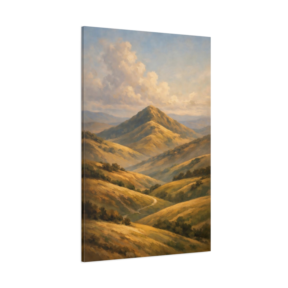 Main Mockup. Nature Mountains Golden Brown Landscape shown as stretched canvas wall art