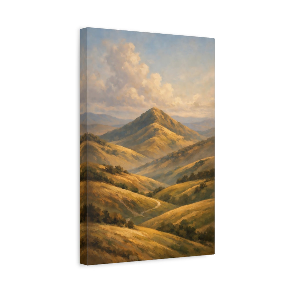 Side Mockup 4. Nature Mountains Golden Brown Landscape shown as stretched canvas wall art
