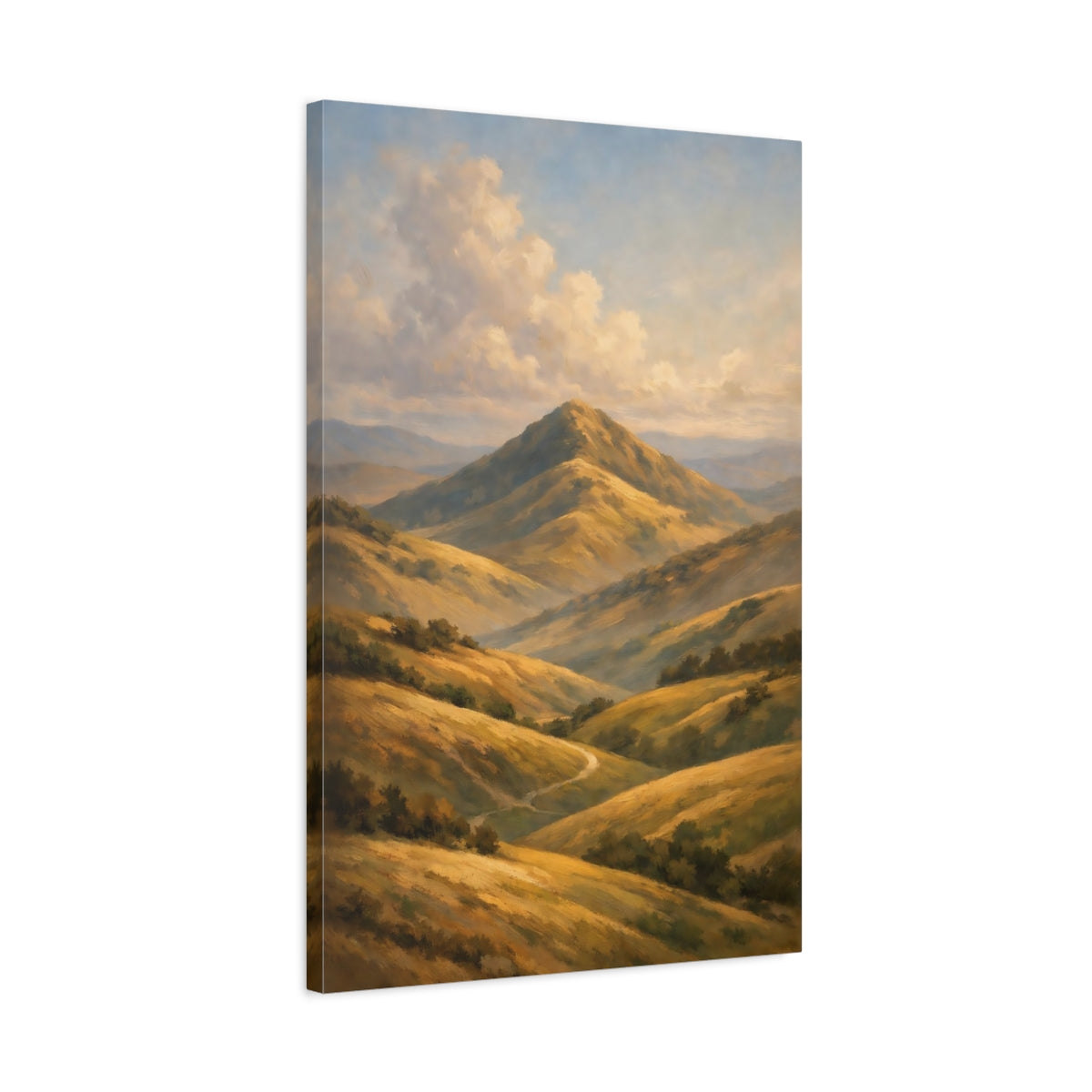 Side Mockup 2. Nature Mountains Golden Brown Landscape shown as stretched canvas wall art
