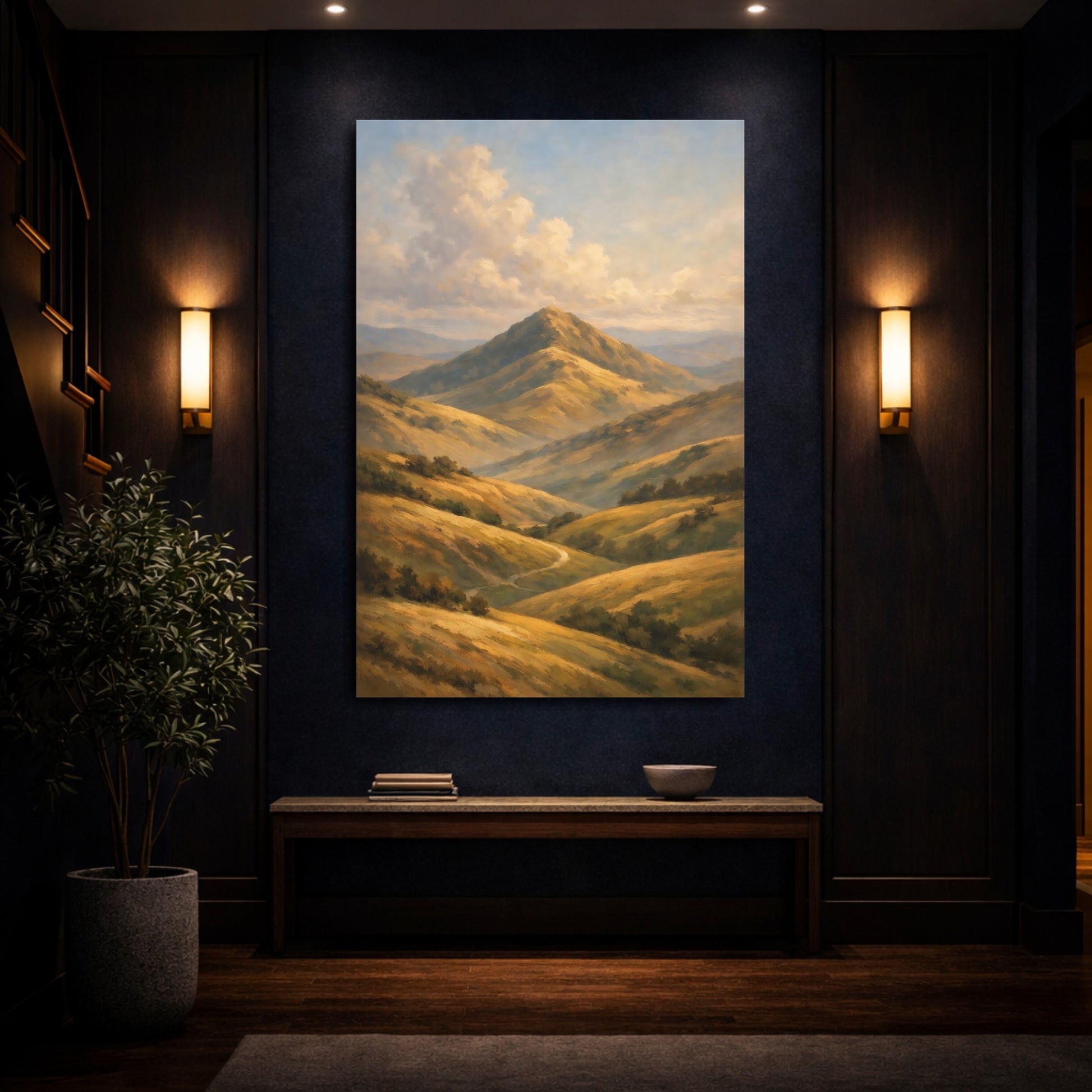 Mockup 3. Nature Mountains Golden Brown Landscape shown as stretched canvas wall art