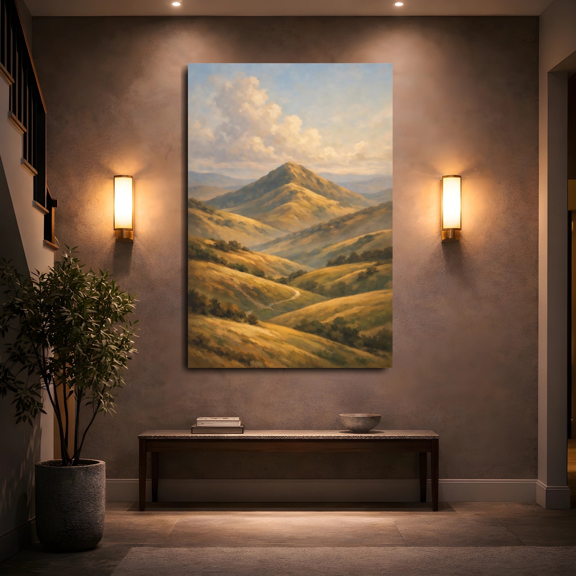 Mockup 4. Nature Mountains Golden Brown Landscape shown as stretched canvas wall art