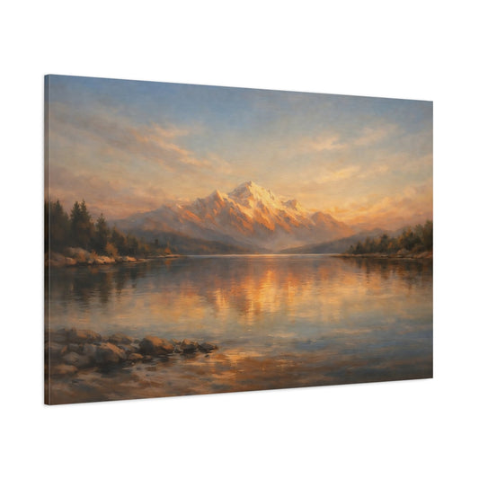 Main Mockup. Nature Mountains Golden Hour Landscape shown as stretched canvas wall art