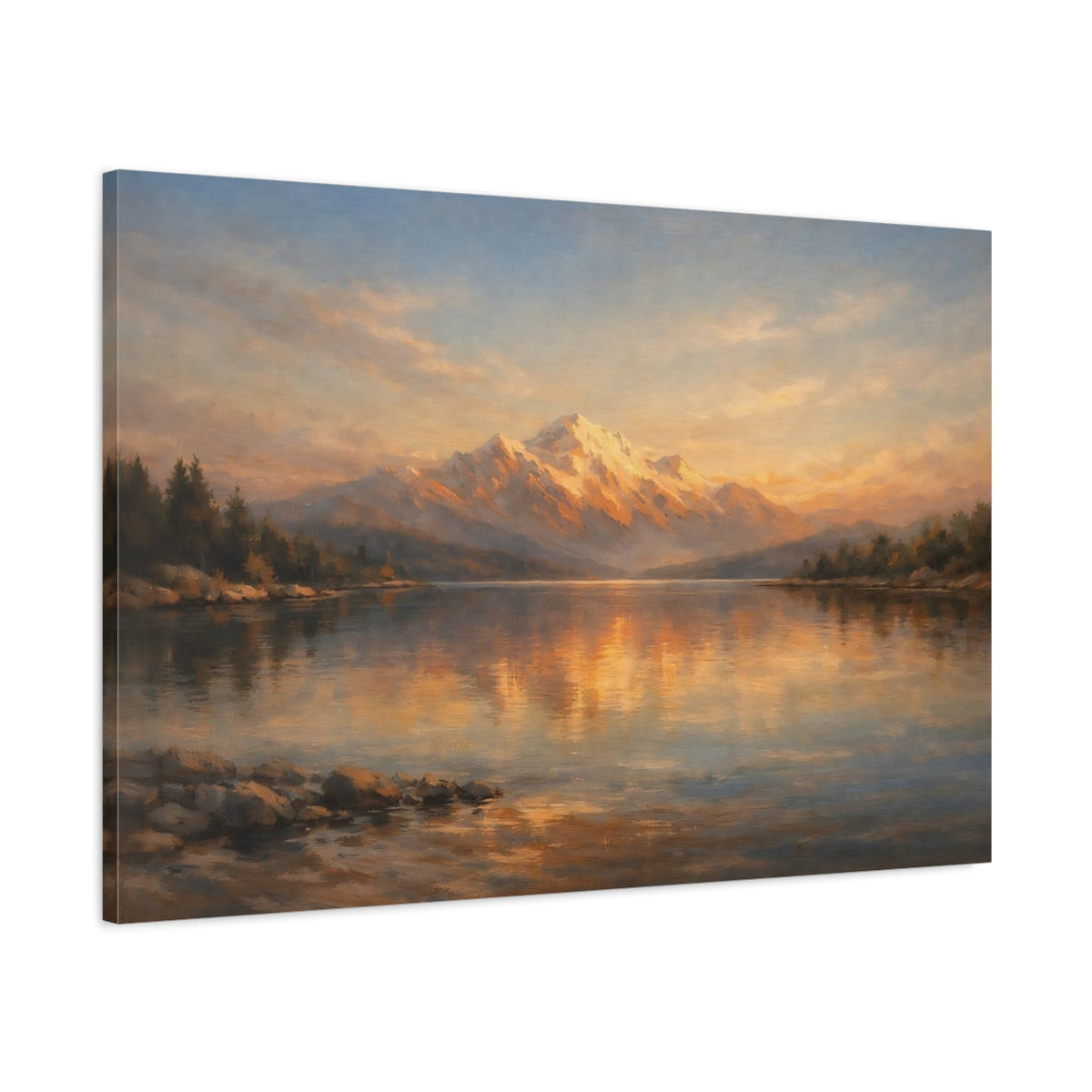 Side Mockup 1. Nature Mountains Golden Hour Landscape shown as stretched canvas wall art