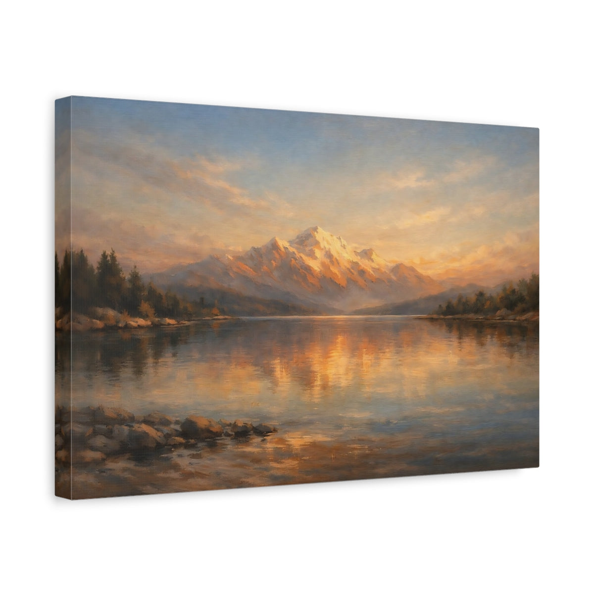 Side Mockup 4. Nature Mountains Golden Hour Landscape shown as stretched canvas wall art
