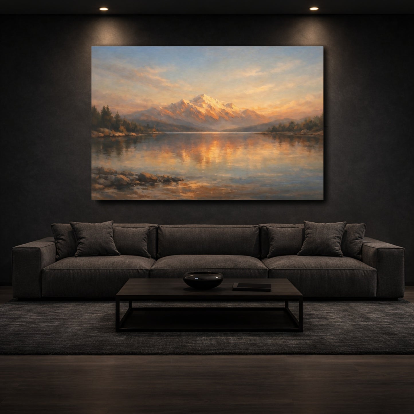 Mockup 2. Nature Mountains Golden Hour Landscape shown as stretched canvas wall art