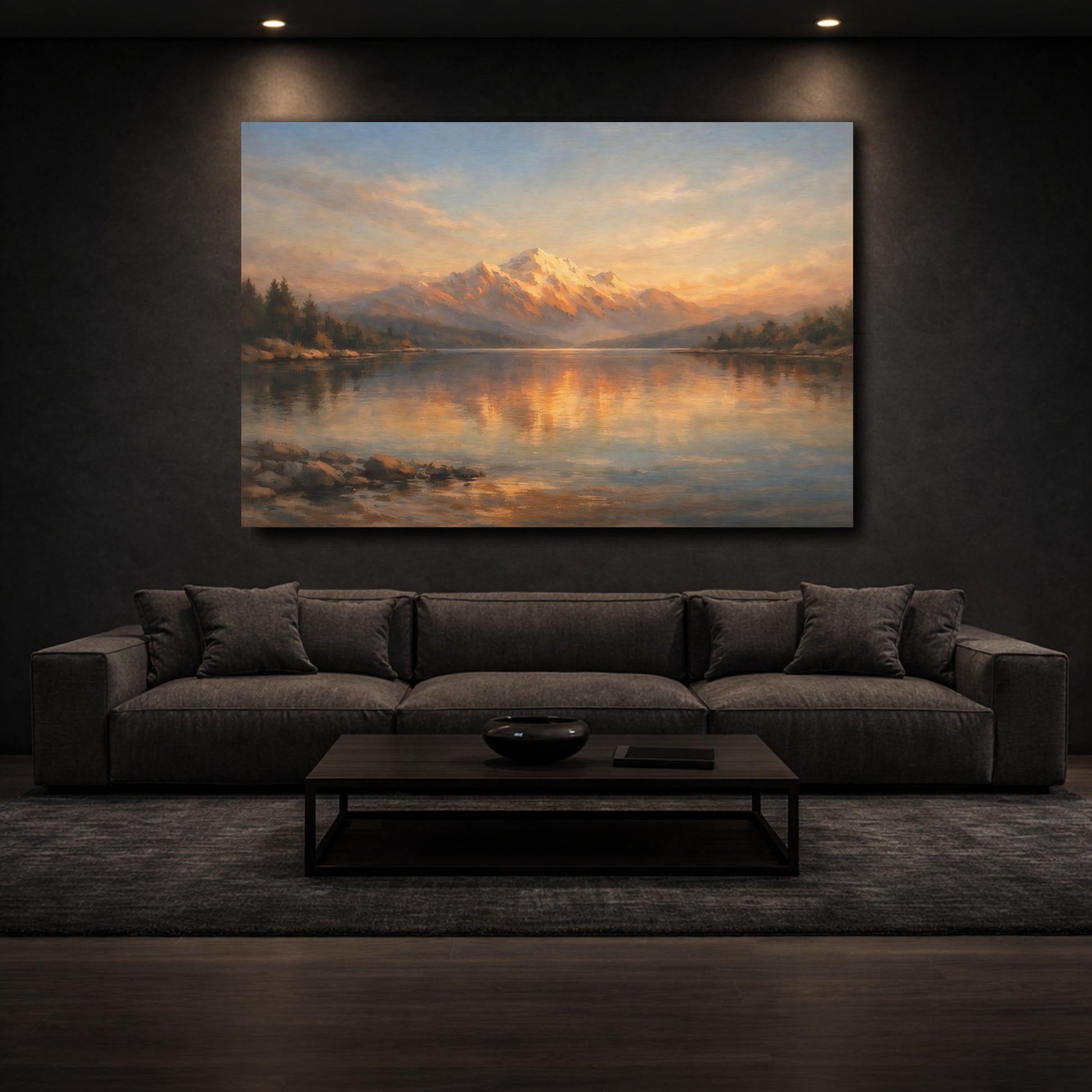 Mockup 2. Nature Mountains Golden Hour Landscape shown as stretched canvas wall art