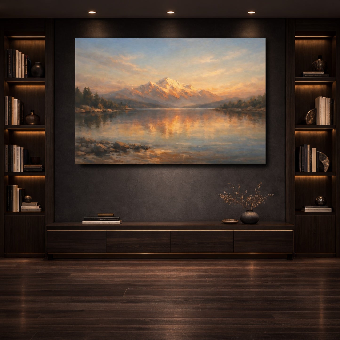 Mockup 3. Nature Mountains Golden Hour Landscape shown as stretched canvas wall art