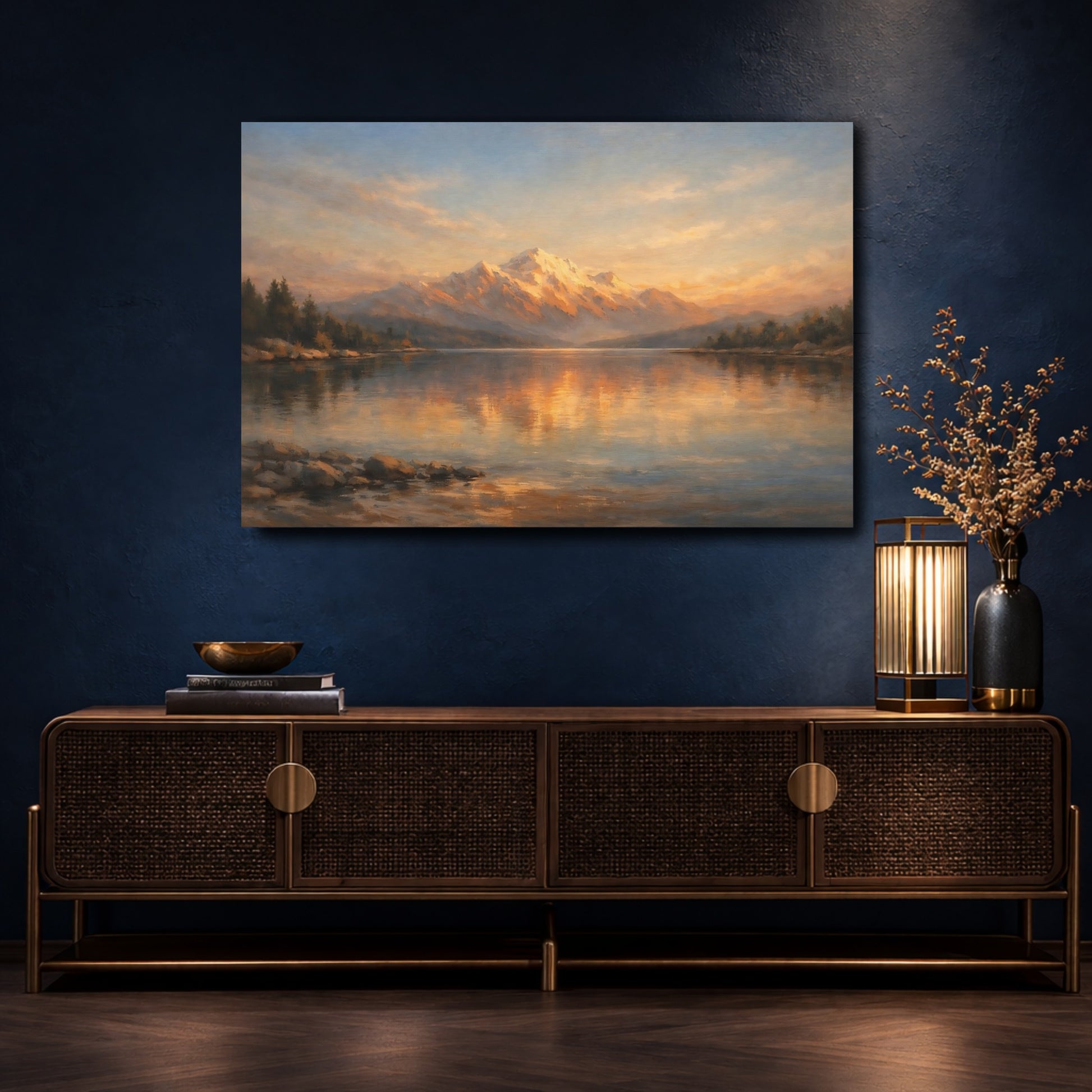 Mockup 4. Nature Mountains Golden Hour Landscape shown as stretched canvas wall art