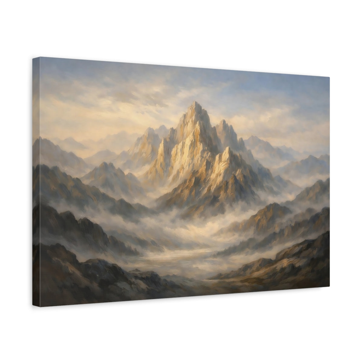 Side Mockup 3. Nature Mountains Golden Mountain Landscape shown as stretched canvas wall art