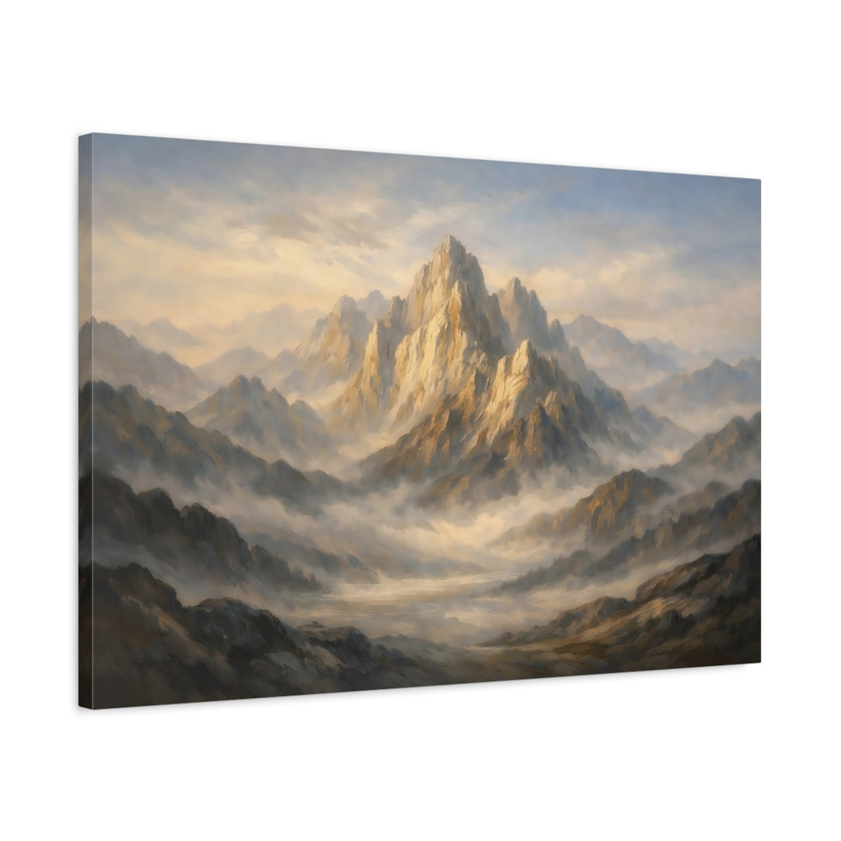 Side Mockup 2. Nature Mountains Golden Mountain Landscape shown as stretched canvas wall art