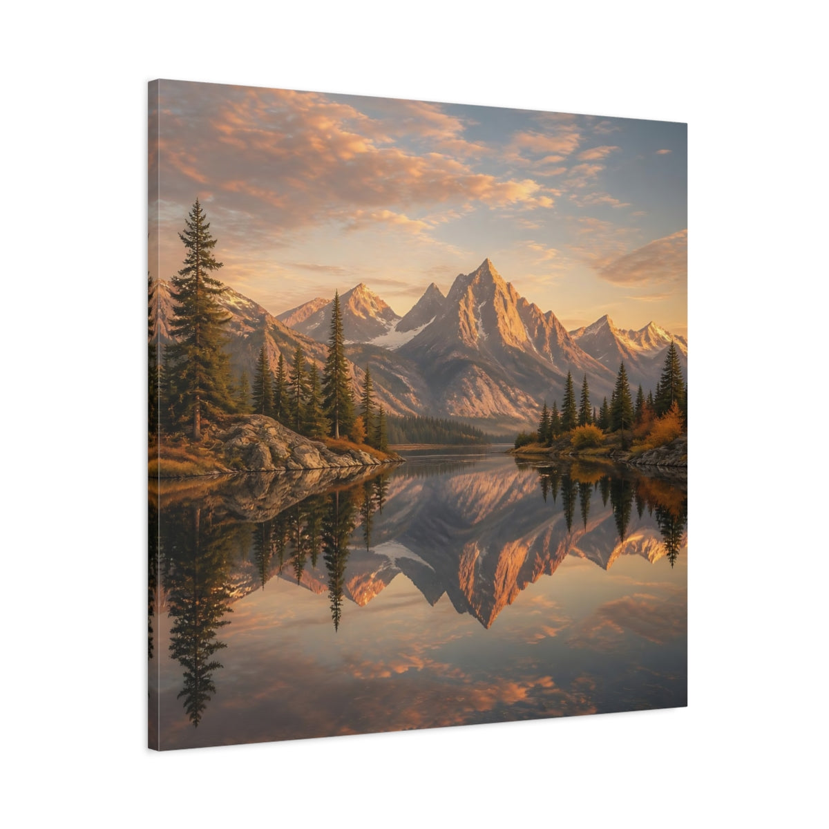 Main Mockup. Nature Mountains Golden Mountain Lake shown as stretched canvas wall art