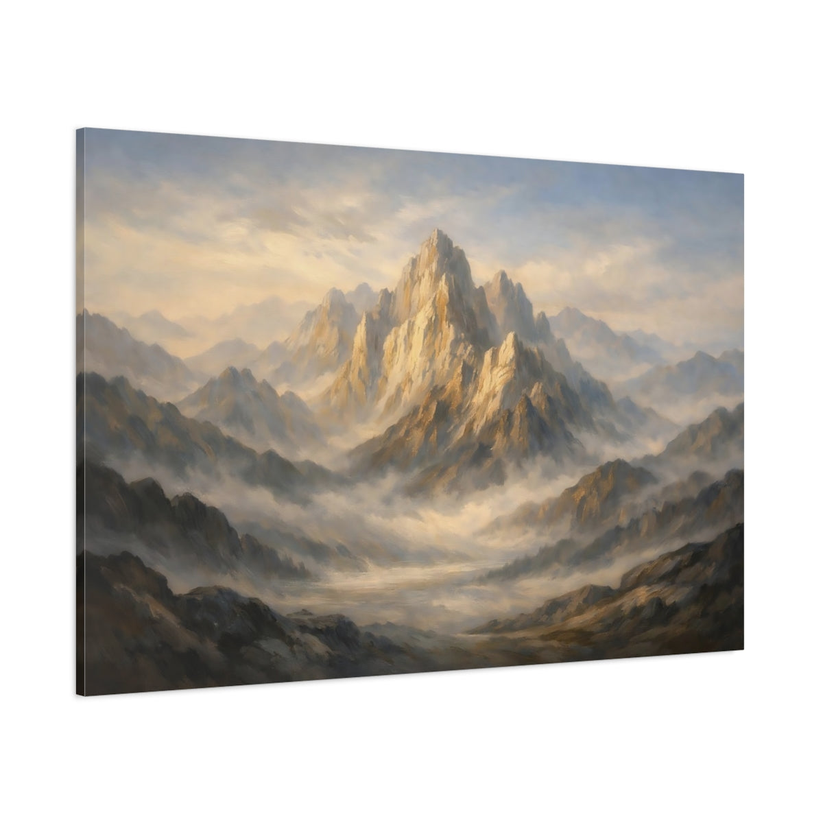 Main Mockup. Nature Mountains Golden Mountain Landscape shown as stretched canvas wall art