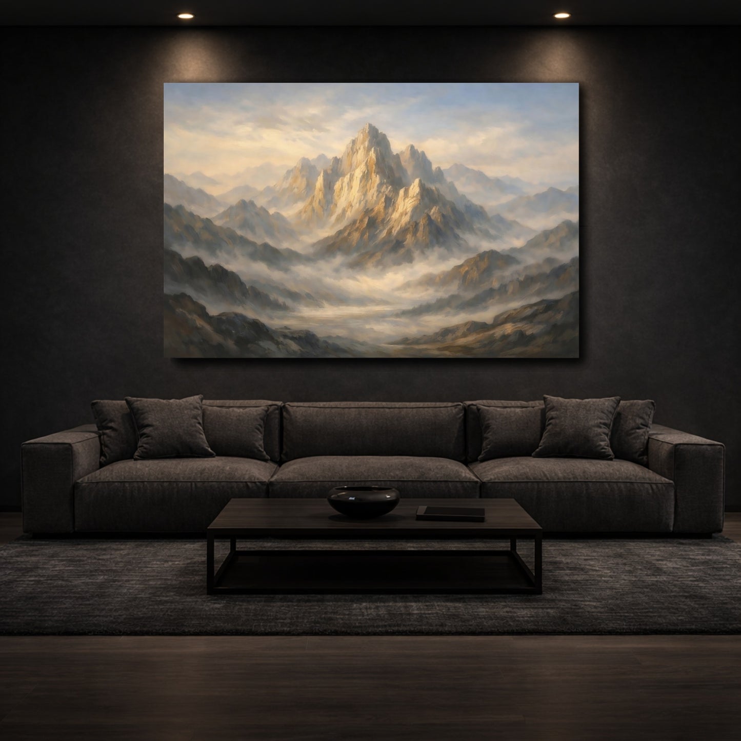 Mockup 2. Nature Mountains Golden Mountain Landscape shown as stretched canvas wall art
