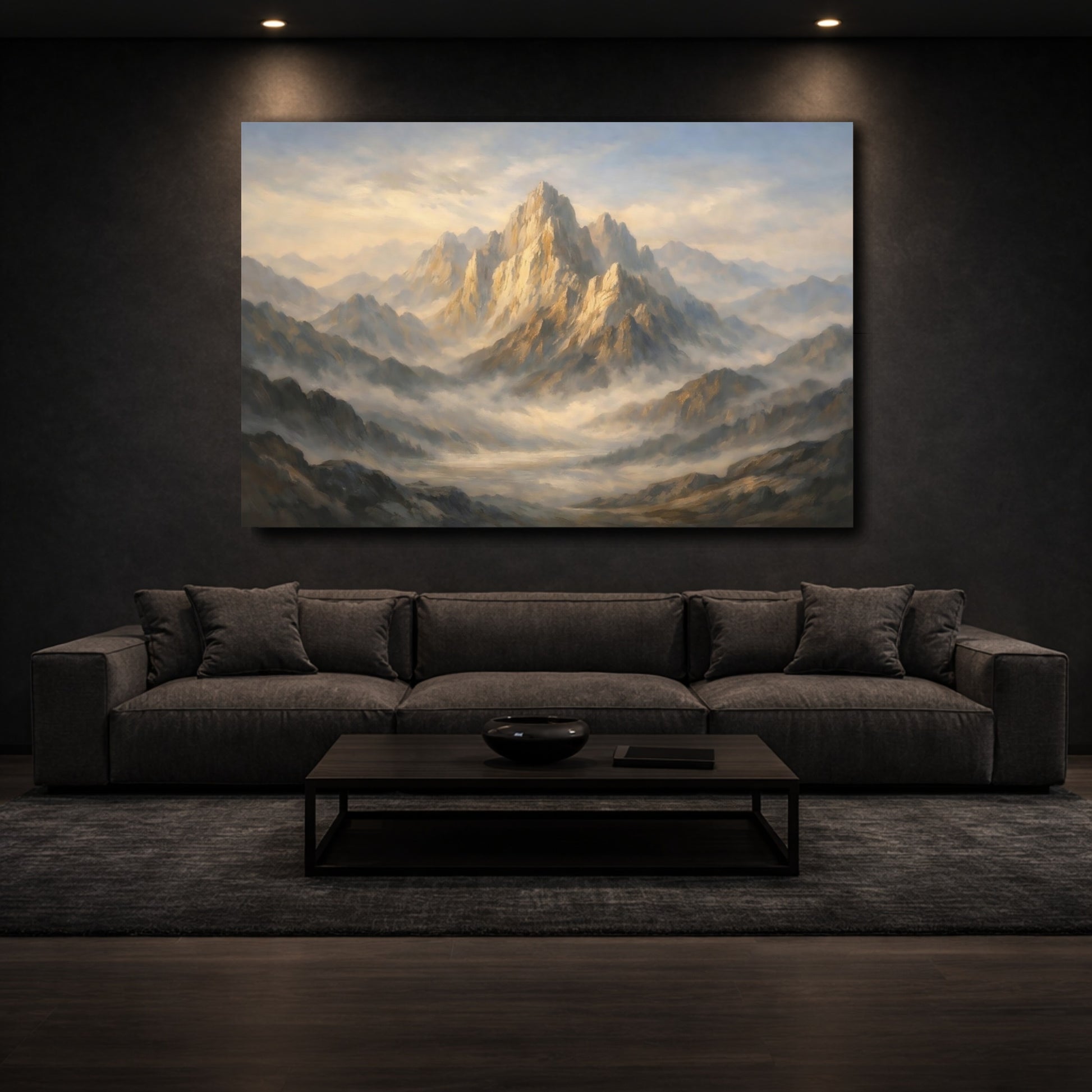 Mockup 2. Nature Mountains Golden Mountain Landscape shown as stretched canvas wall art