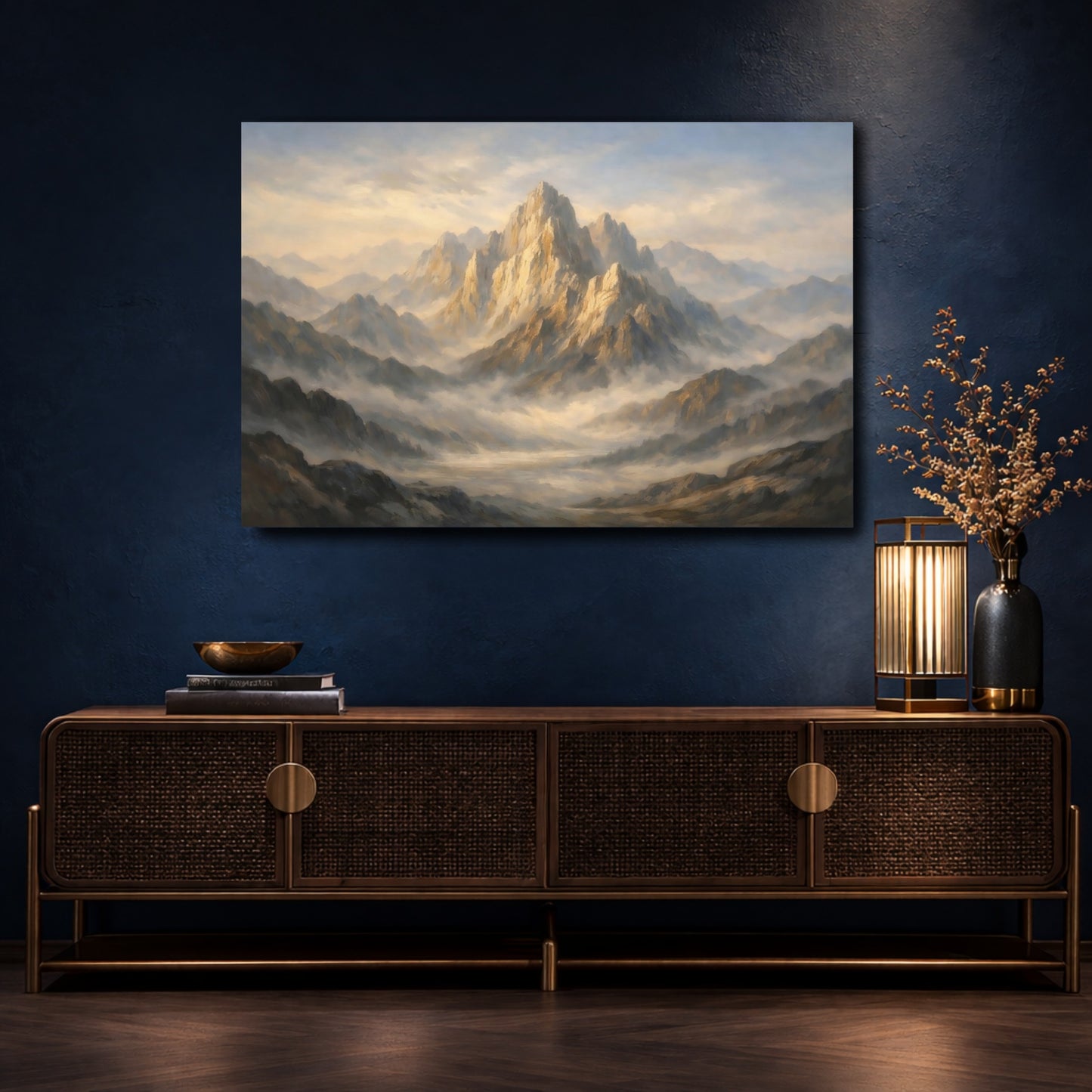 Mockup 4. Nature Mountains Golden Mountain Landscape shown as stretched canvas wall art