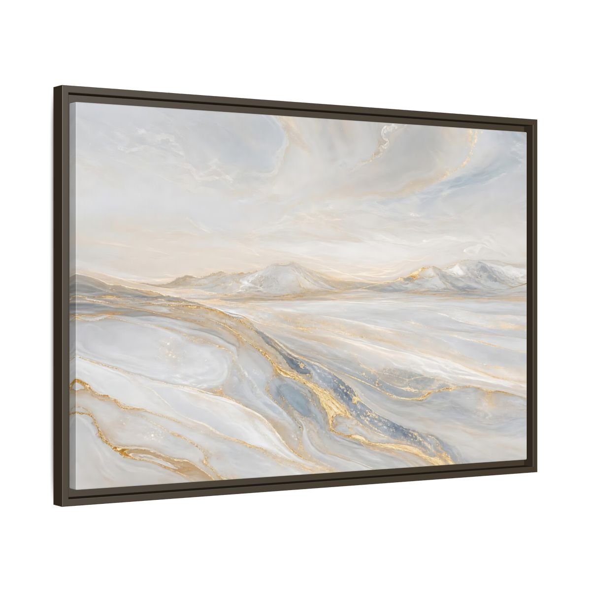 Nature Mountains Landscape White Gold Framed Canvas Print – Abstract Living Room, Above Couch - YesArtYes