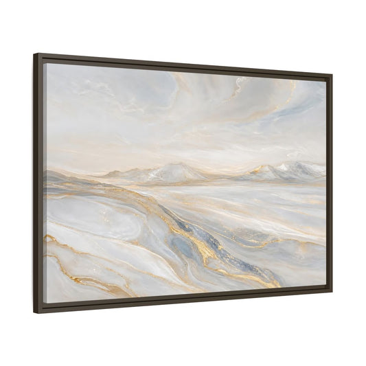 Nature Mountains Landscape White Gold Framed Canvas Print – Abstract Living Room, Above Couch - YesArtYes