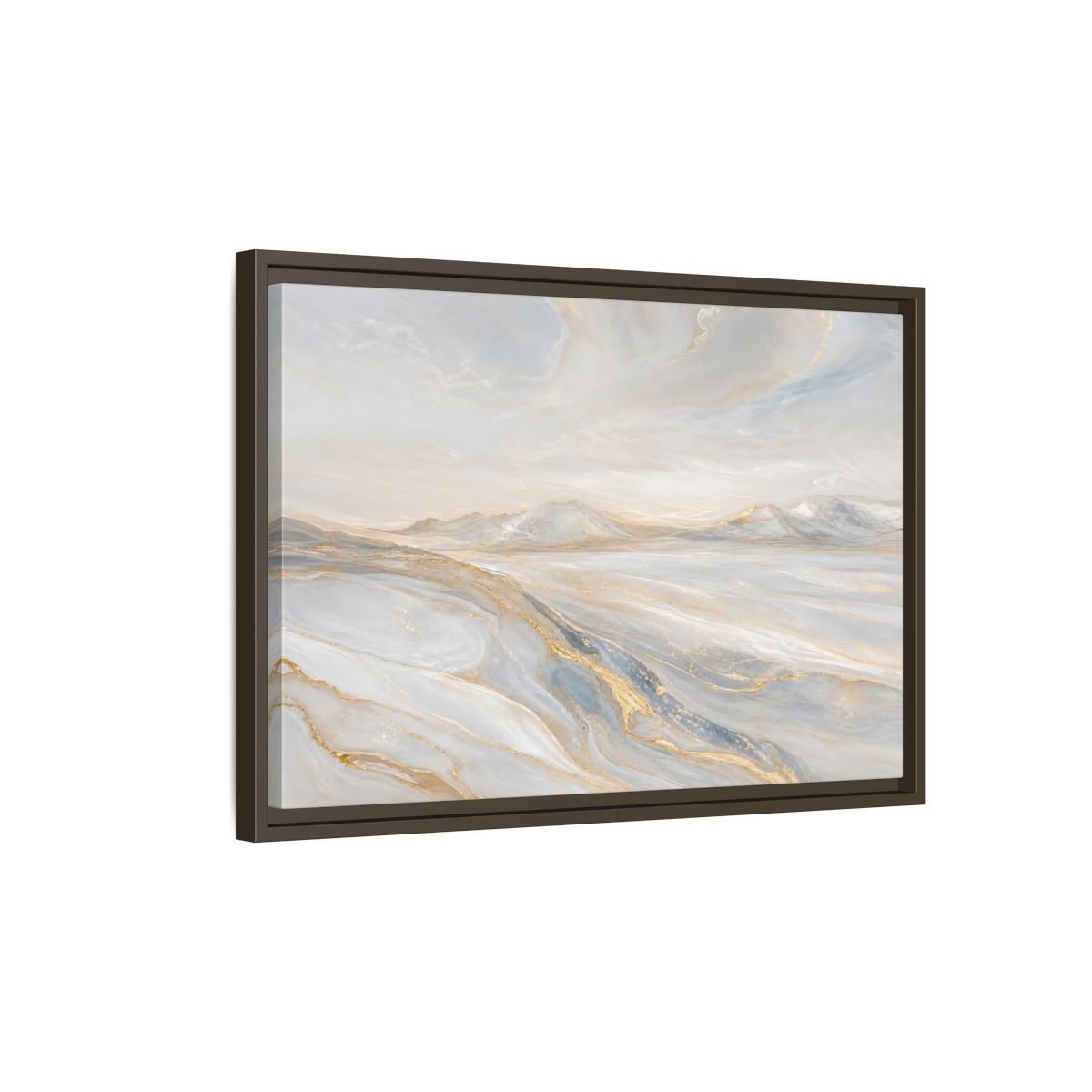 Nature Mountains Landscape White Gold Framed Canvas Print – Abstract Living Room, Above Couch - YesArtYes