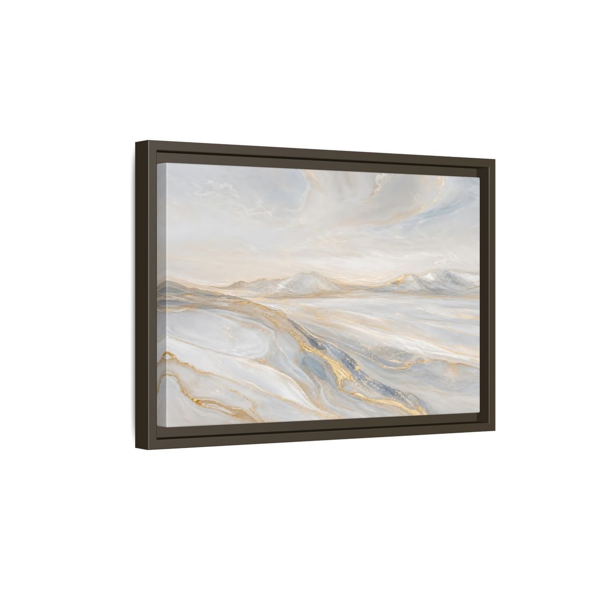 Nature Mountains Landscape White Gold Framed Canvas Print – Abstract Living Room, Above Couch - YesArtYes