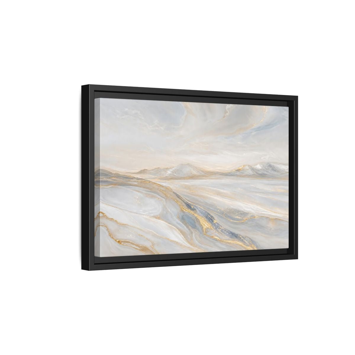 Nature Mountains Landscape White Gold Framed Canvas Print – Abstract Living Room, Above Couch - YesArtYes