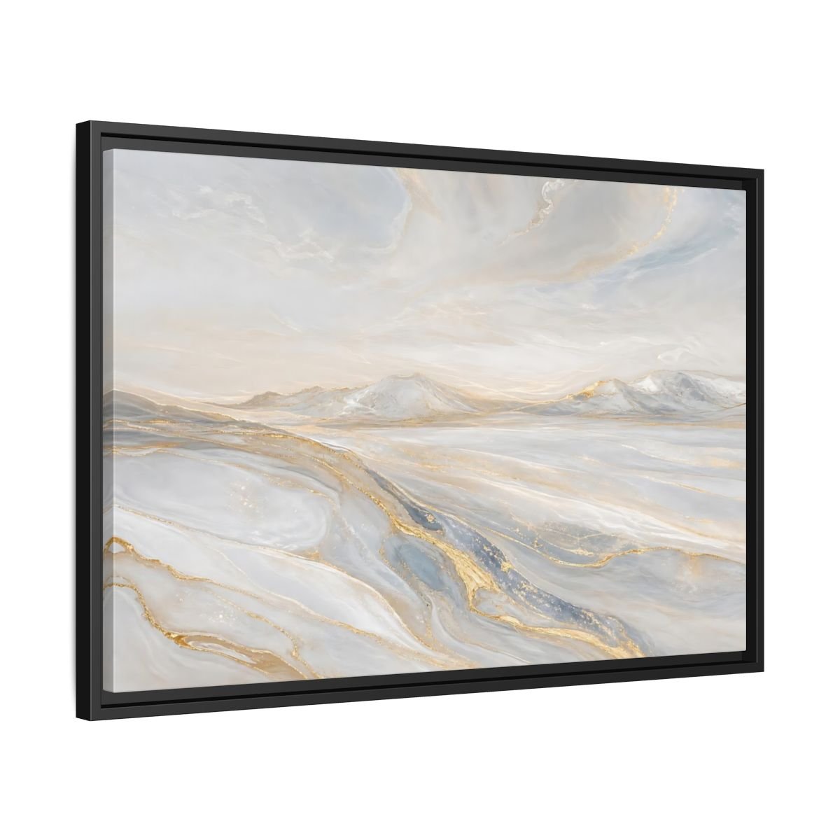 Nature Mountains Landscape White Gold Framed Canvas Print – Abstract Living Room, Above Couch - YesArtYes