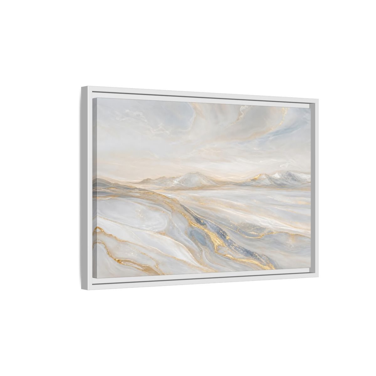 Nature Mountains Landscape White Gold Framed Canvas Print – Abstract Living Room, Above Couch - YesArtYes