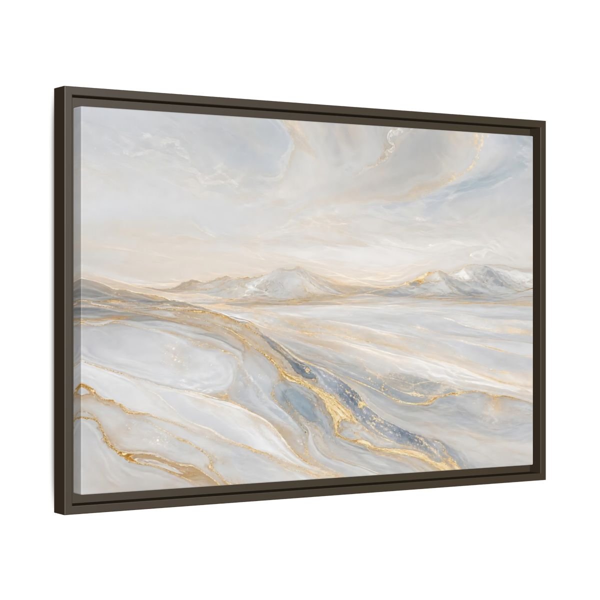 Nature Mountains Landscape White Gold Framed Canvas Print – Abstract Living Room, Above Couch - YesArtYes