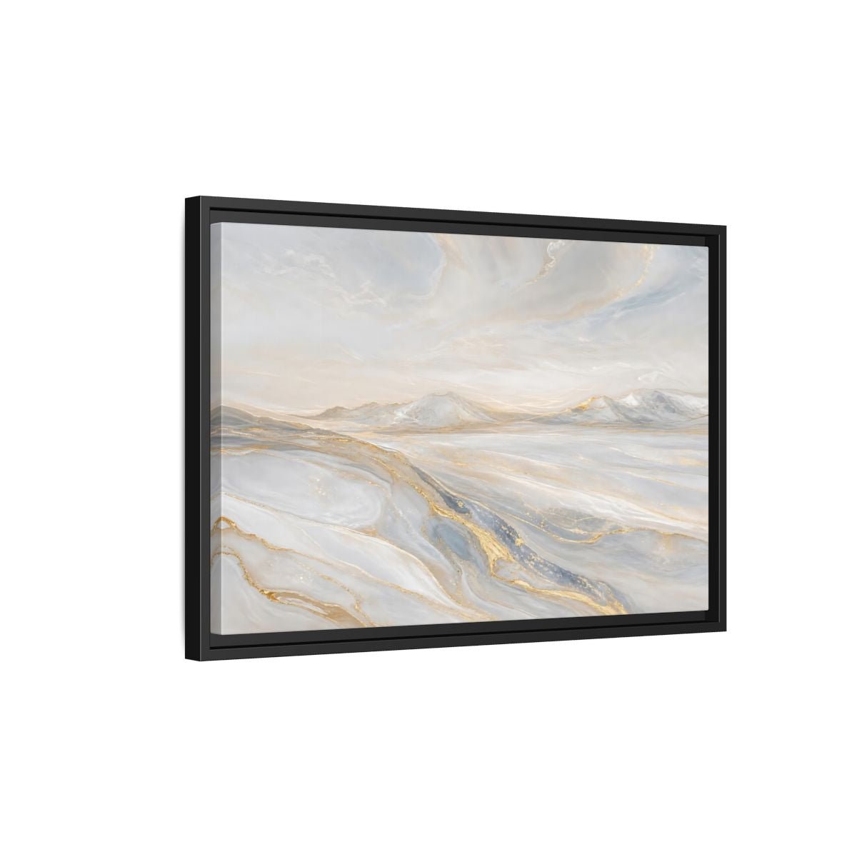 Nature Mountains Landscape White Gold Framed Canvas Print – Abstract Living Room, Above Couch - YesArtYes