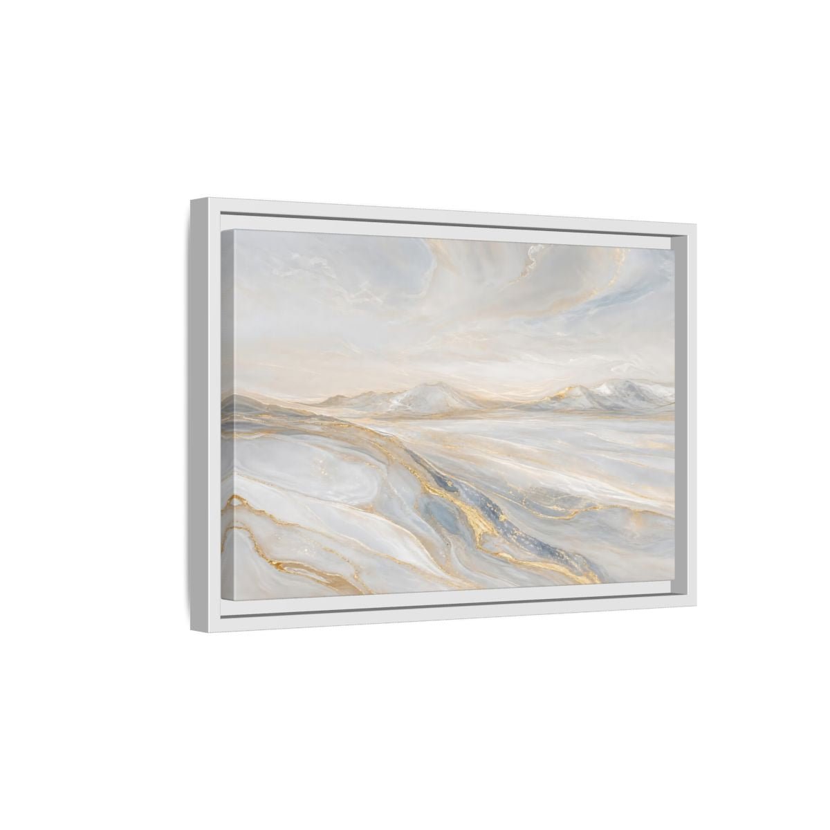 Nature Mountains Landscape White Gold Framed Canvas Print – Abstract Living Room, Above Couch - YesArtYes