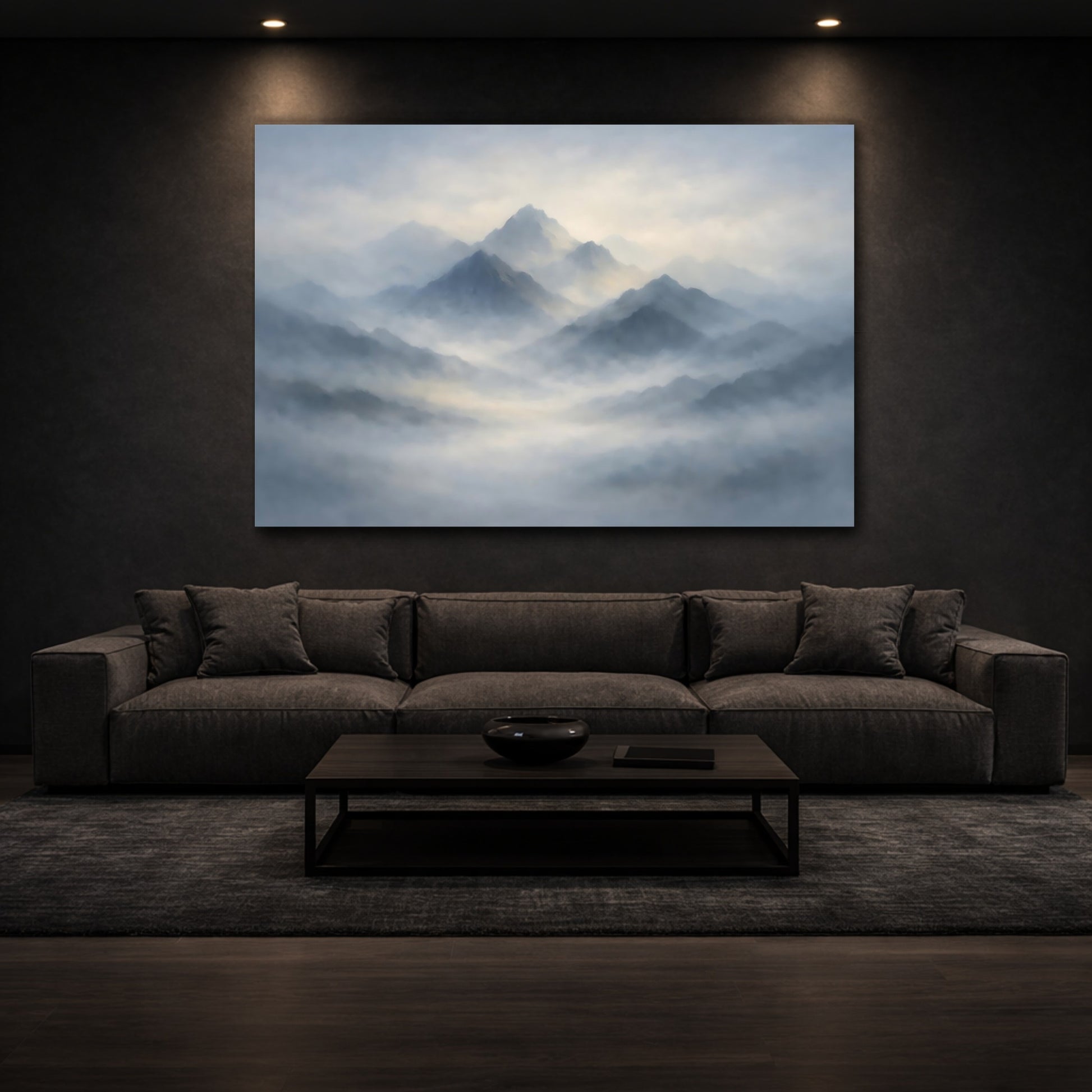 Nature Mountains Misty Blue Mountains shown as front canvas room wall art
