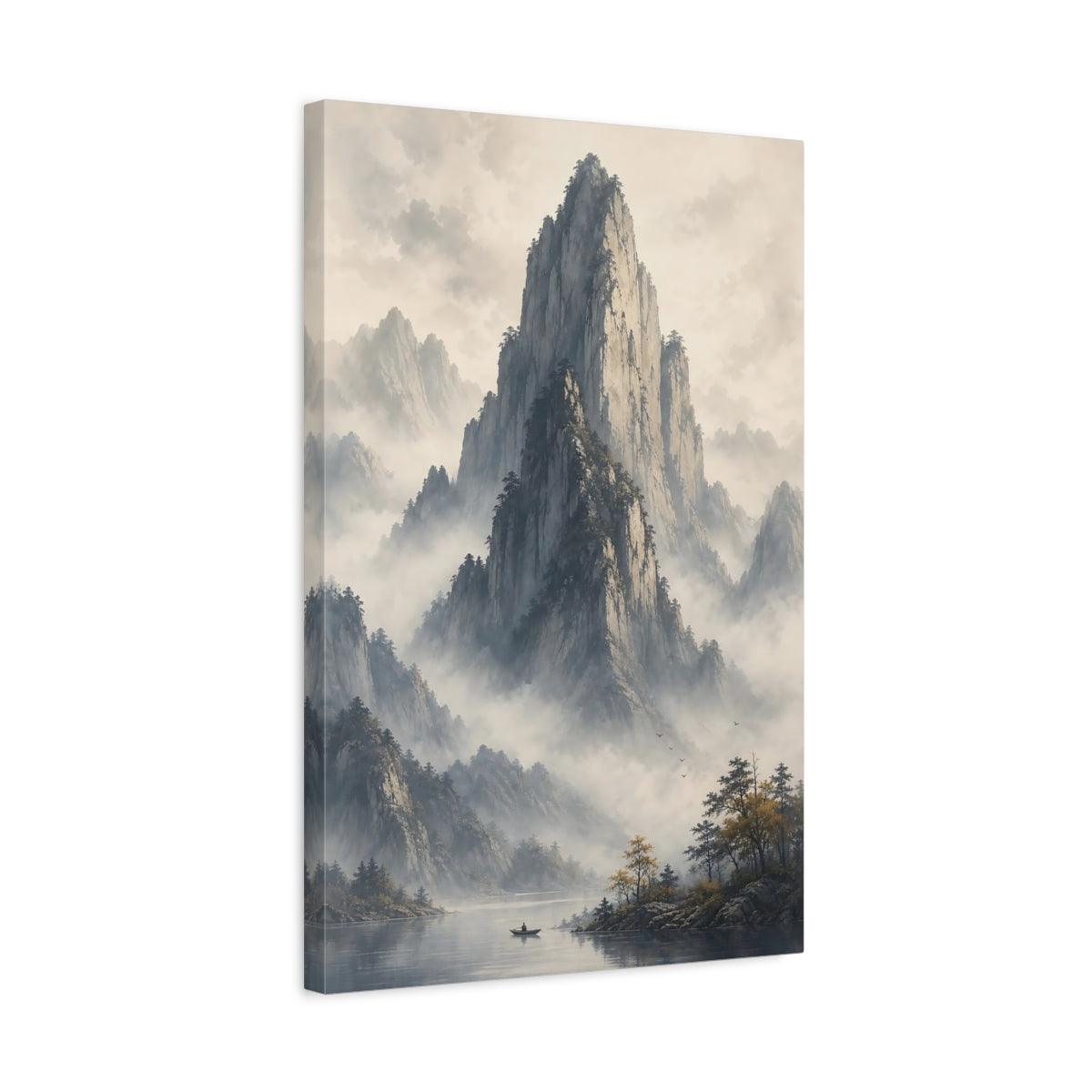 Side Mockup 3. Nature Mountains Misty Mountains shown as stretched canvas wall art