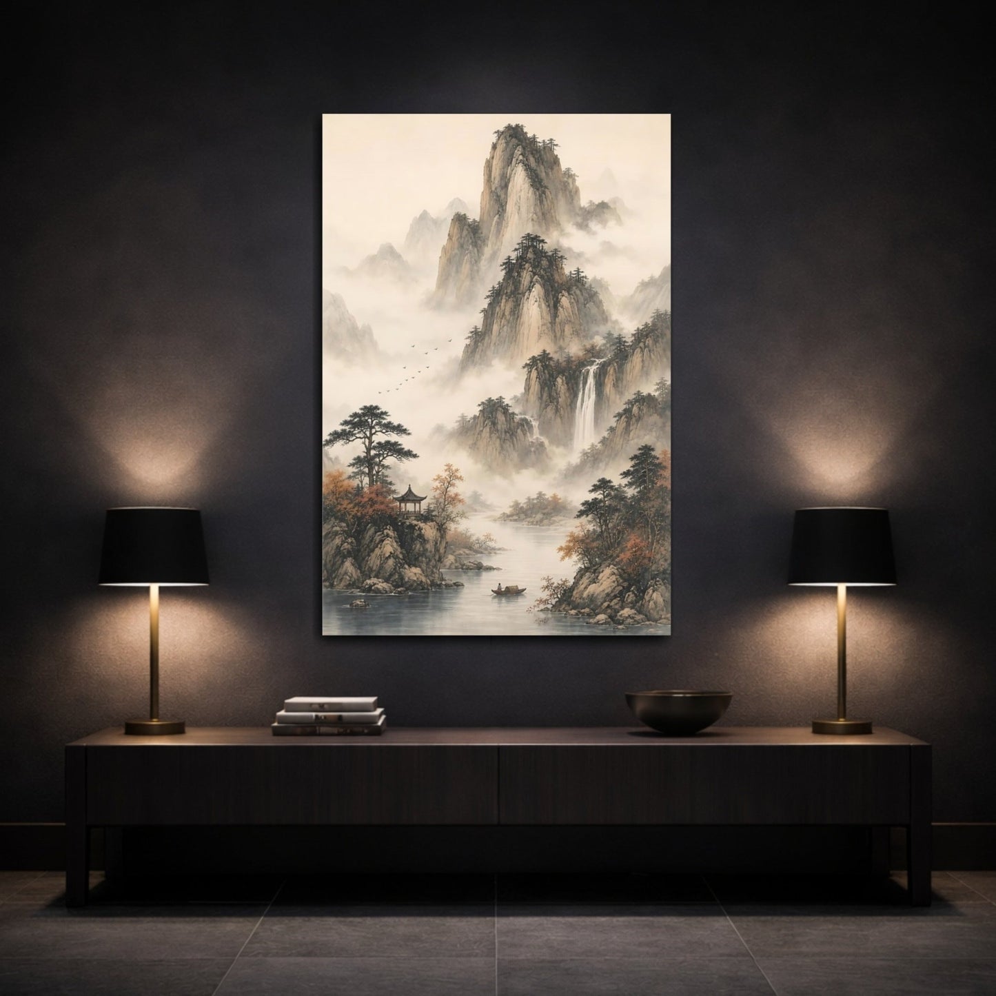 Nature Mountains Misty Landscape Canvas Print – Asian Art Decor for Living Room, Above Console Table - YesArtYes