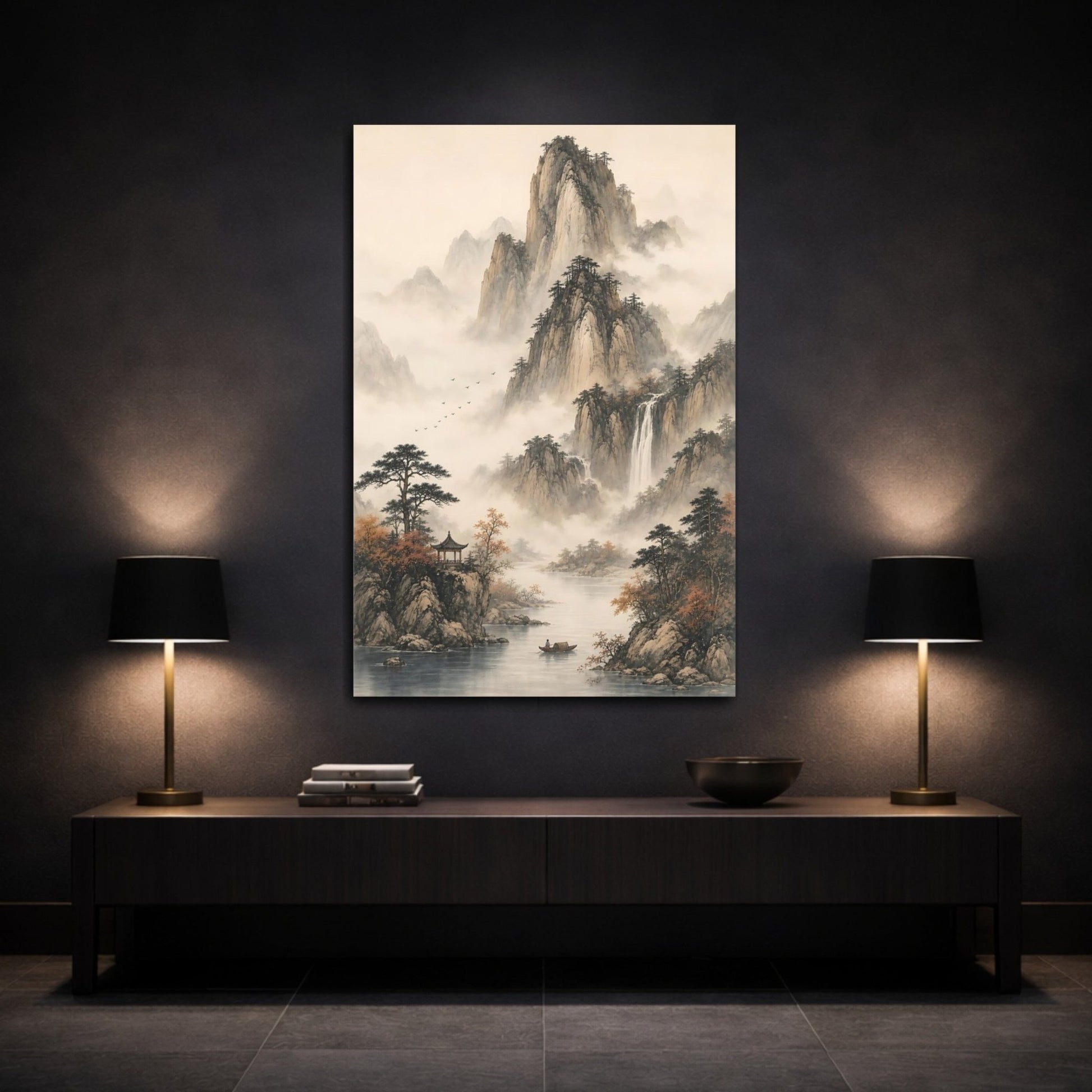 Nature Mountains Misty Landscape Canvas Print – Asian Art Decor for Living Room, Above Console Table - YesArtYes