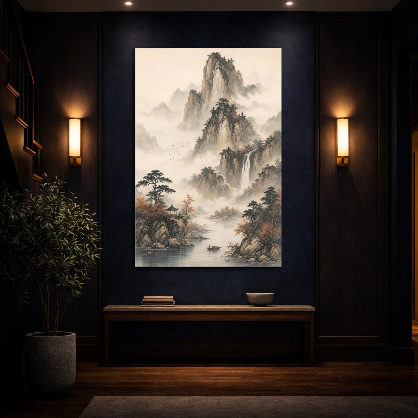 Nature Mountains Misty Landscape Canvas Print – Asian Art Decor for Living Room, Above Console Table - YesArtYes