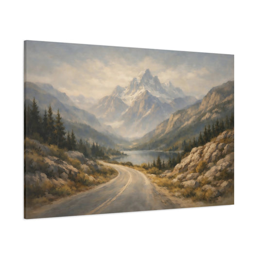 Main Mockup. Nature Mountains Misty Mountain Landscape shown as stretched canvas wall art
