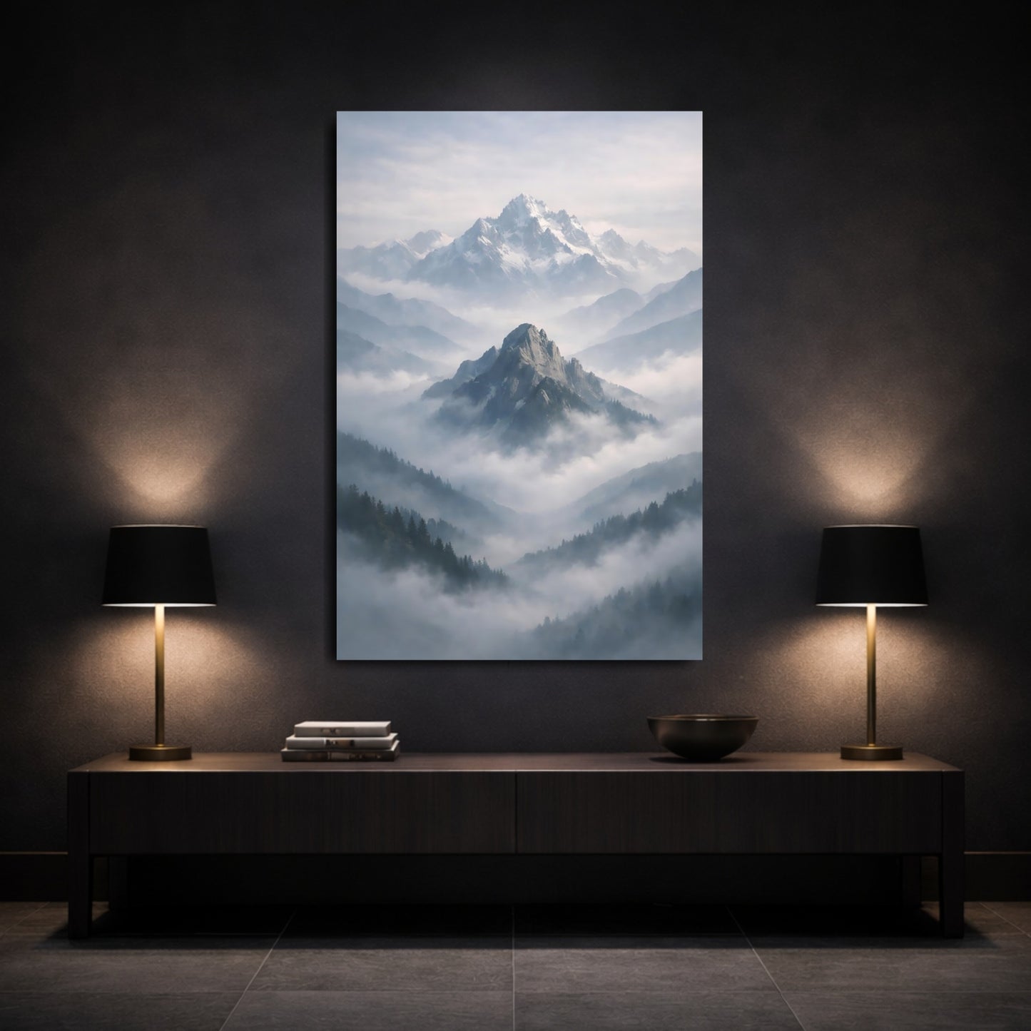 Nature Mountains Misty Mountain Landscape shown as front canvas room wall art