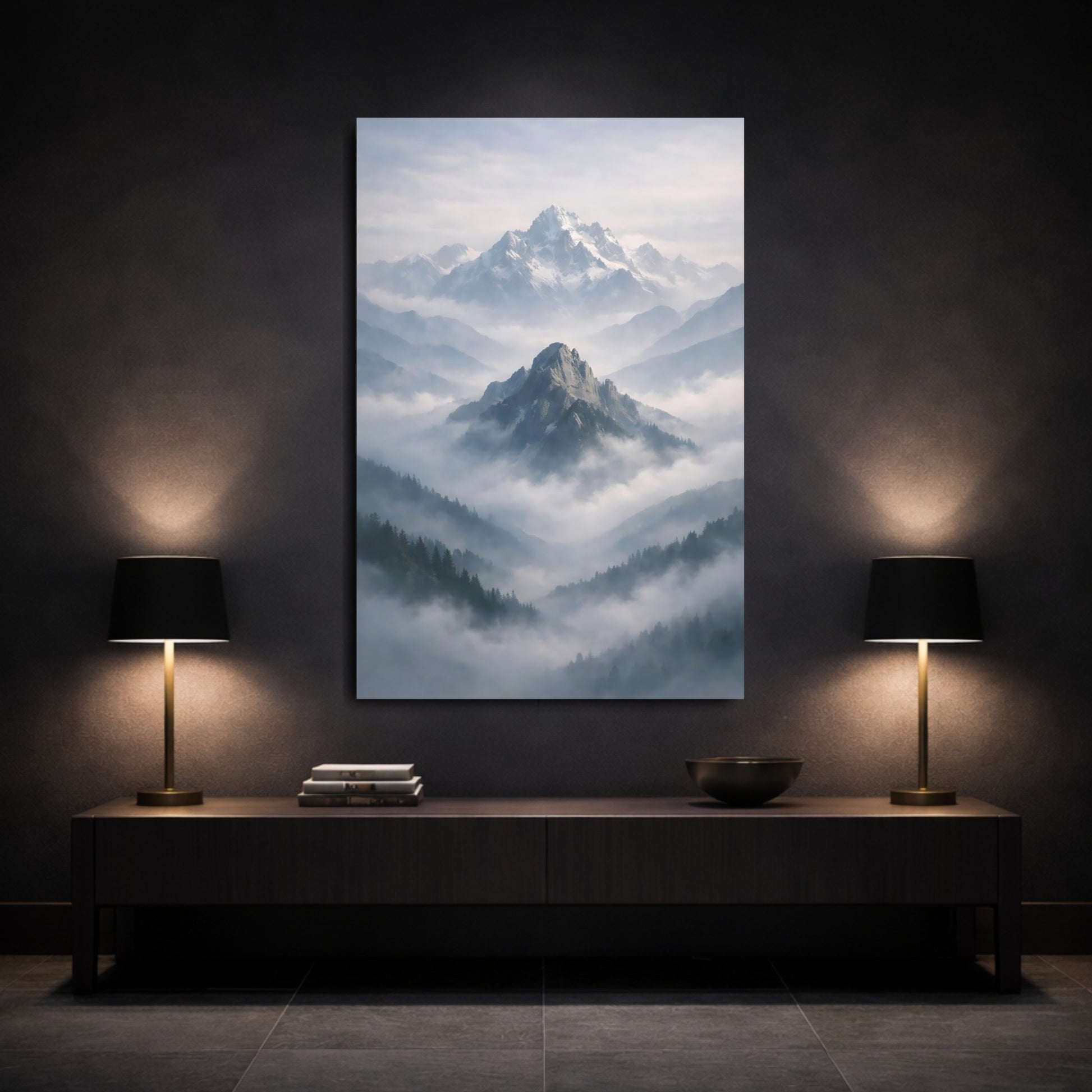 Nature Mountains Misty Mountain Landscape shown as front canvas room wall art