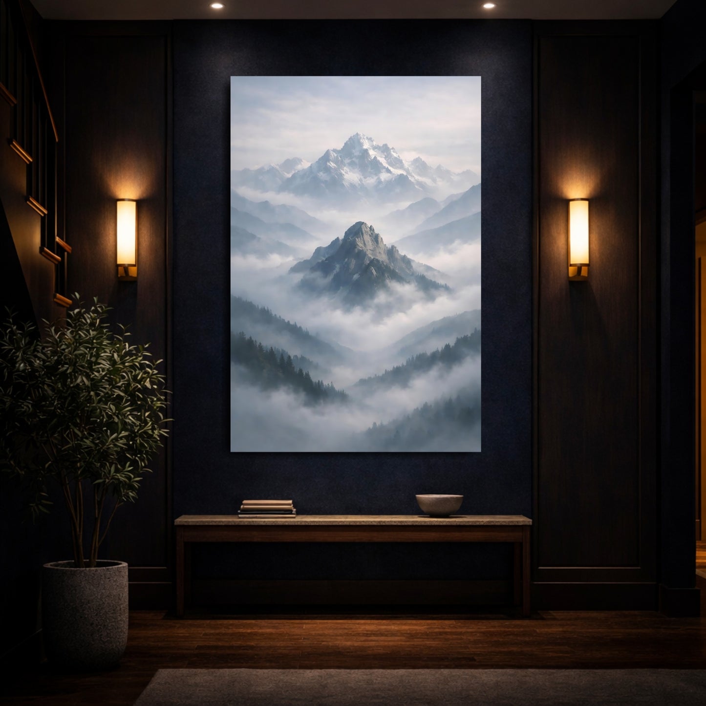 Nature Mountains Misty Mountain Landscape shown as front canvas room wall art