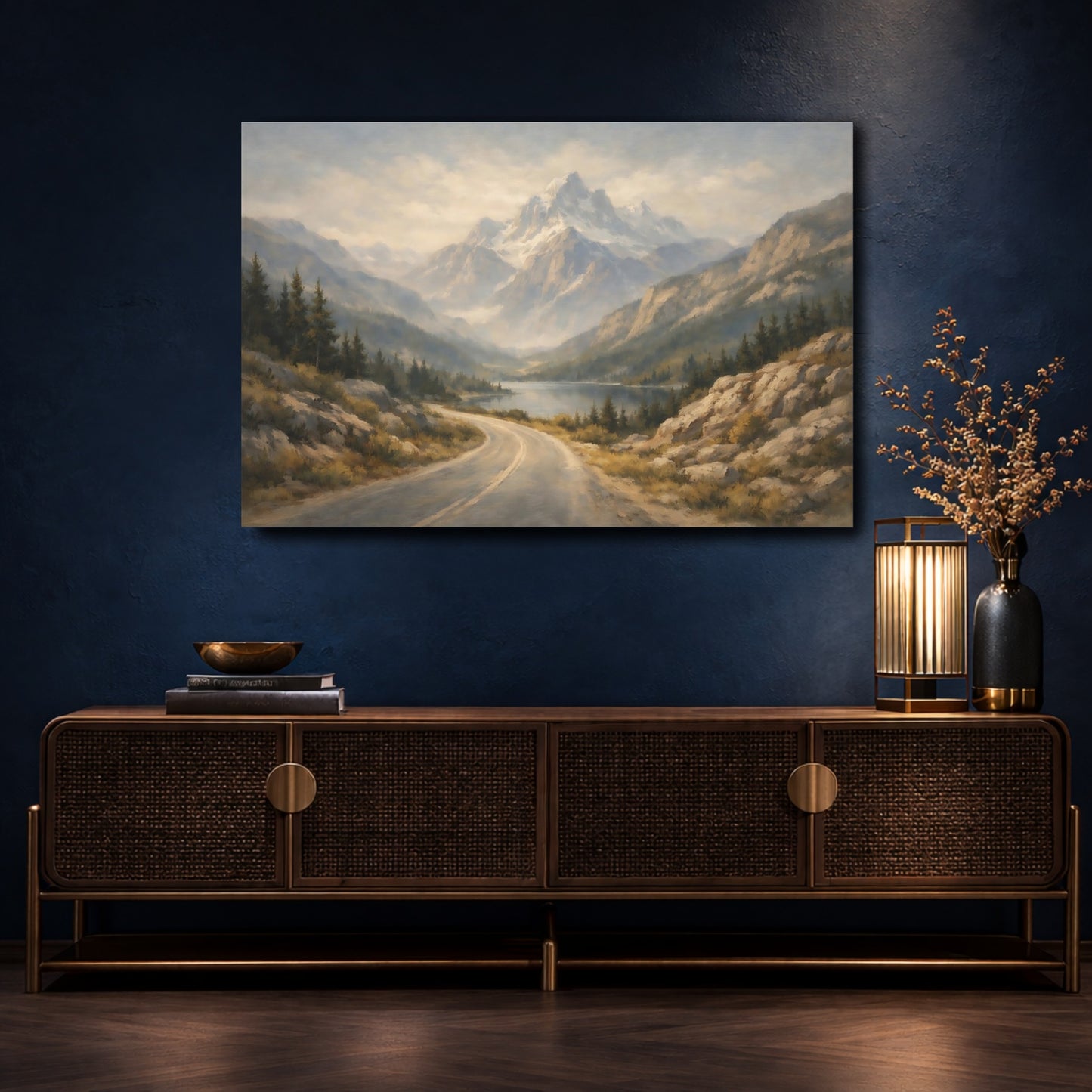 Mockup 4. Nature Mountains Misty Mountain Landscape shown as stretched canvas wall art