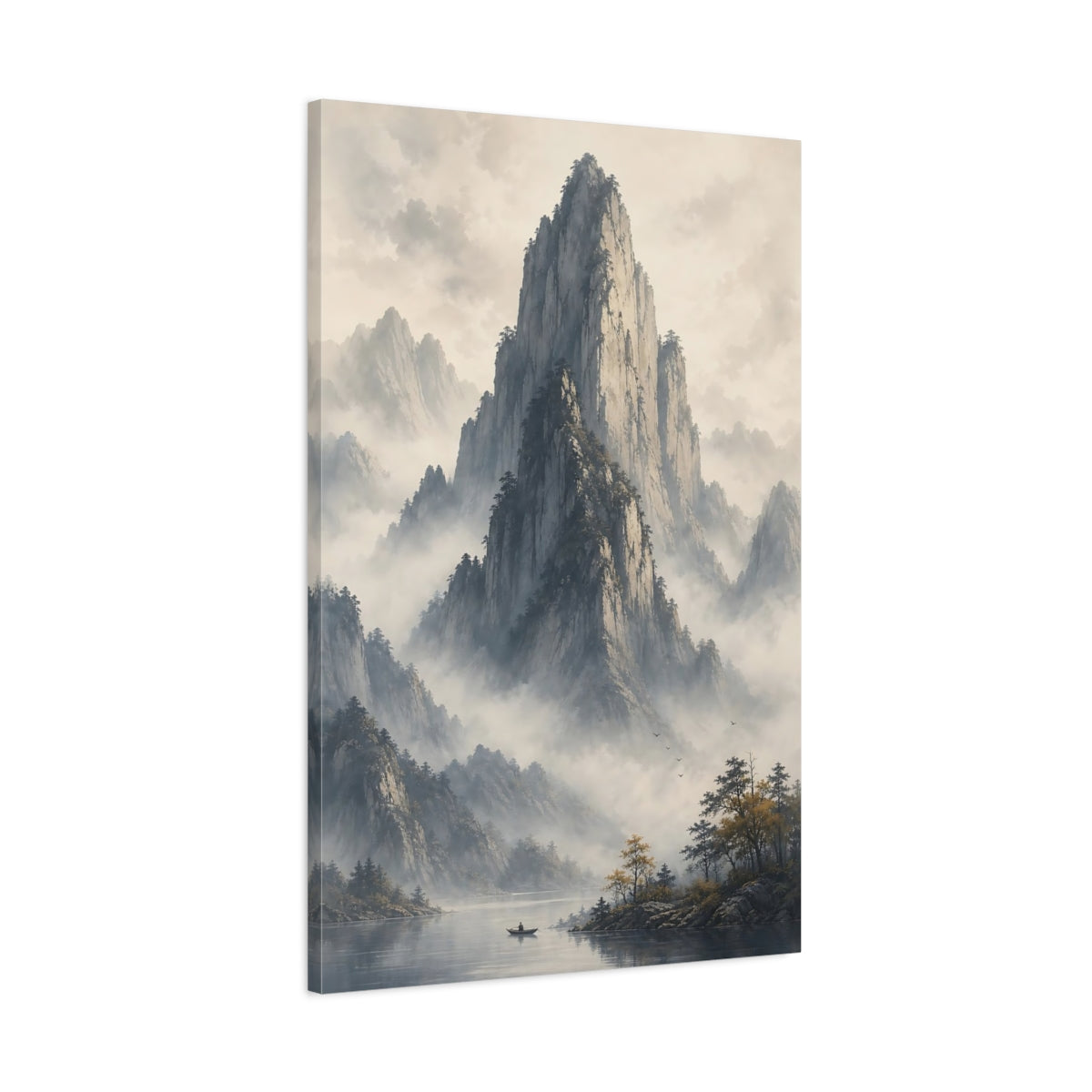 Main Mockup. Nature Mountains Misty Mountains shown as stretched canvas wall art