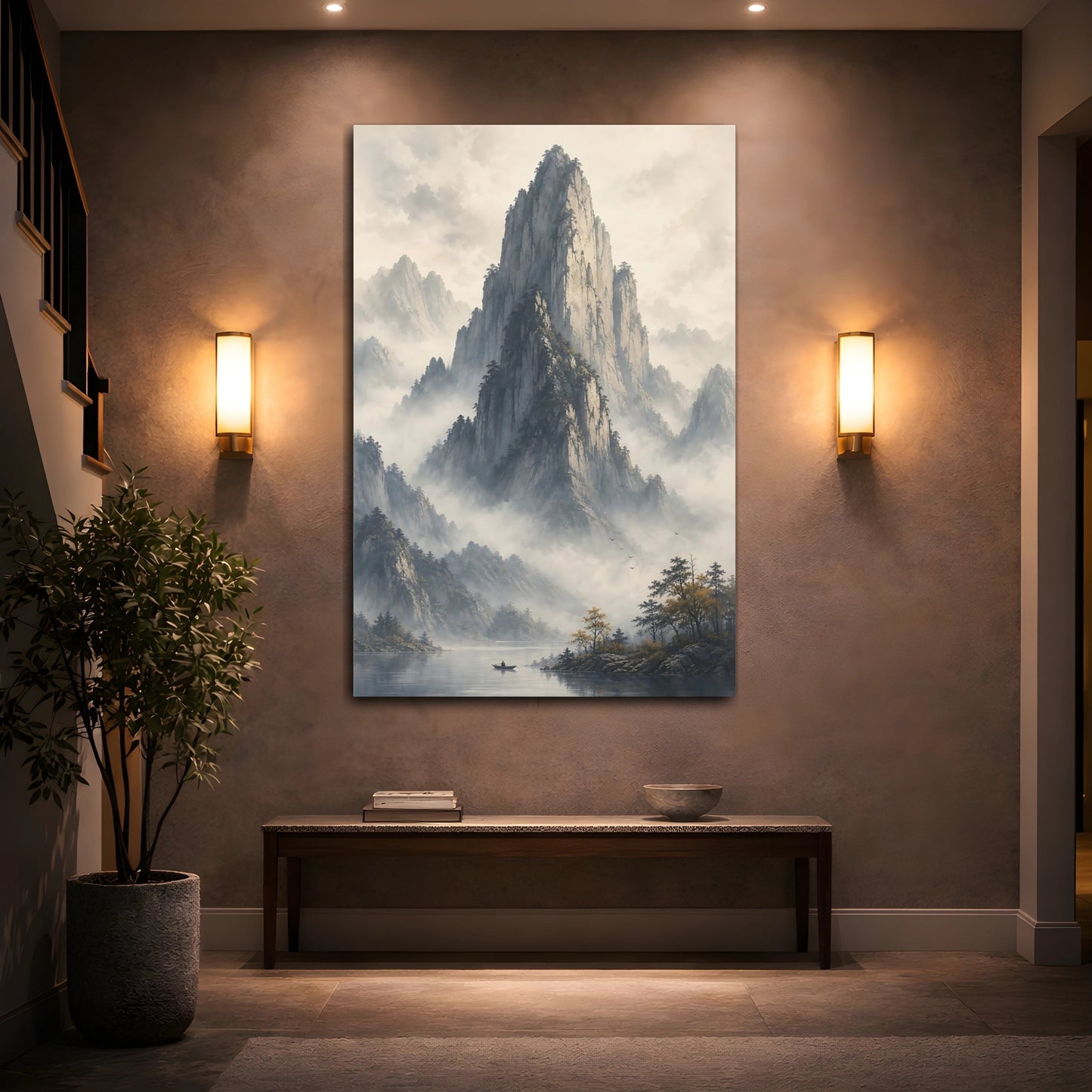Mockup 2. Nature Mountains Misty Mountains shown as stretched canvas wall art