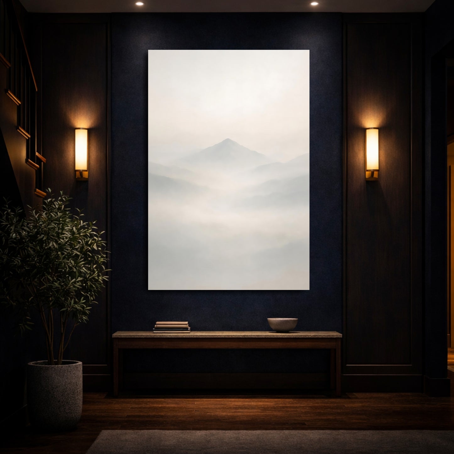Mockup 3. Nature Mountains Misty Mountains shown as stretched canvas wall art