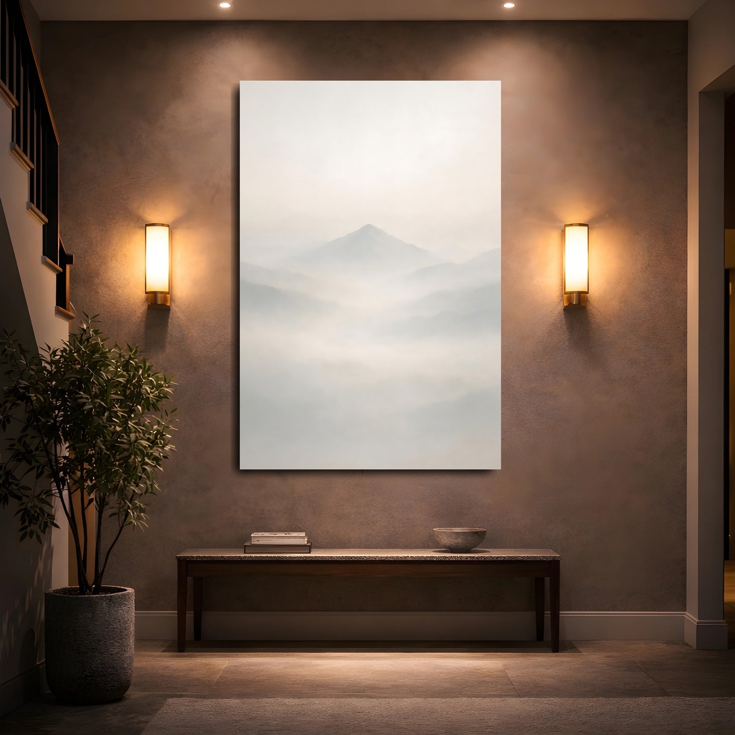 Mockup 4. Nature Mountains Misty Mountains shown as stretched canvas wall art
