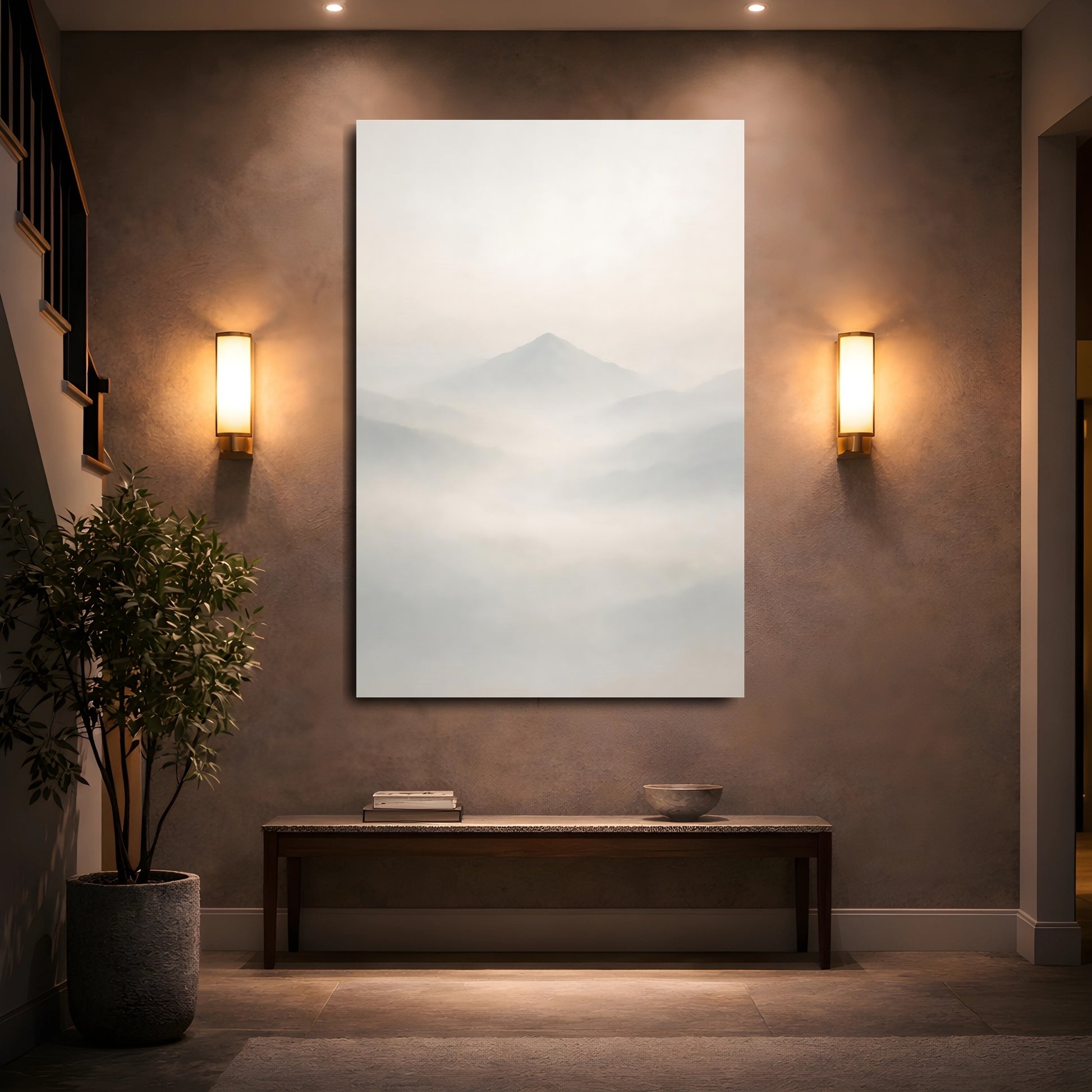 Mockup 4. Nature Mountains Misty Mountains shown as stretched canvas wall art