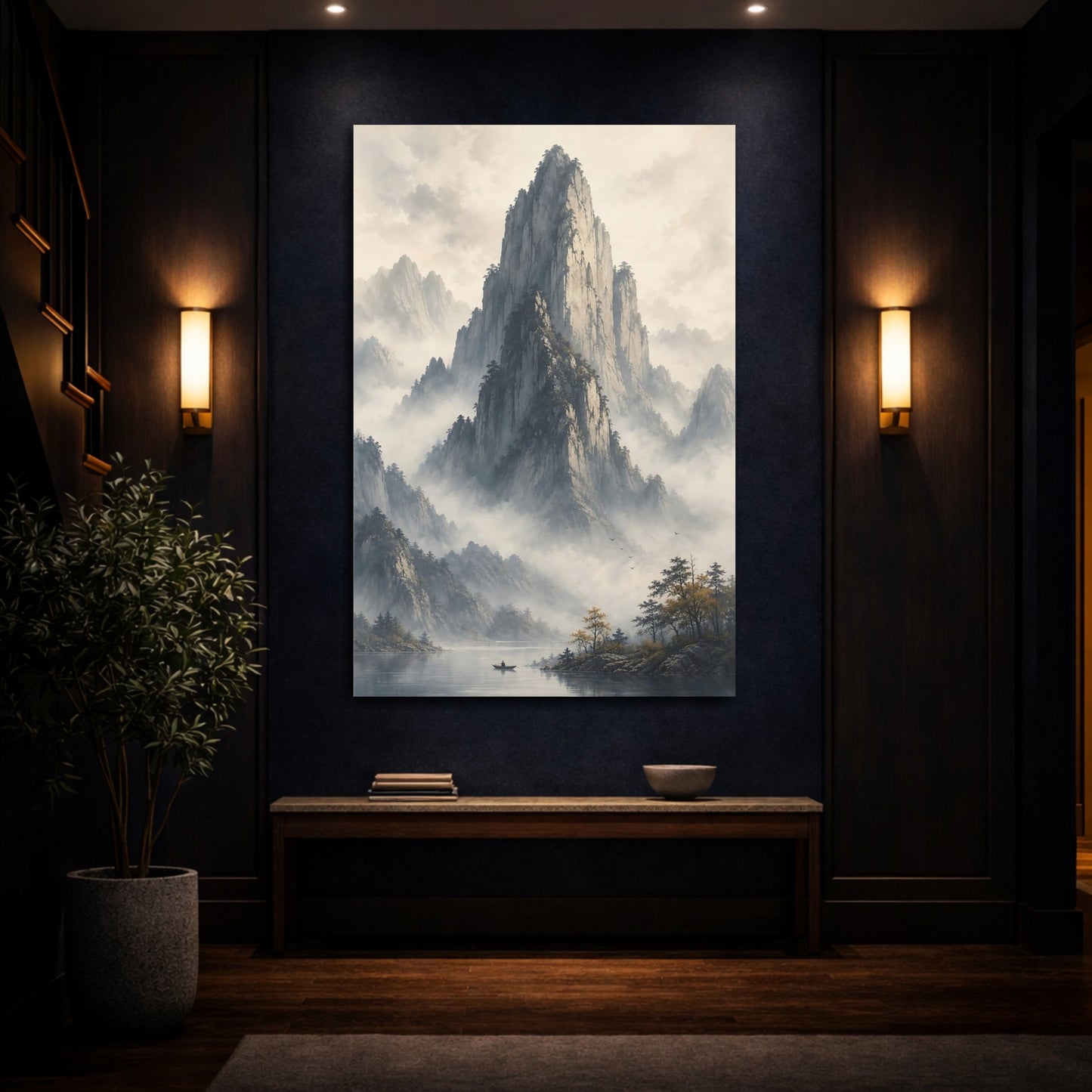 Mockup 4. Nature Mountains Misty Mountains shown as stretched canvas wall art