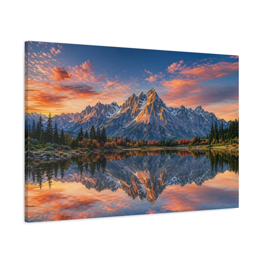 Main Mockup. Nature Mountains Mountain Lake Sunset shown as stretched canvas wall art