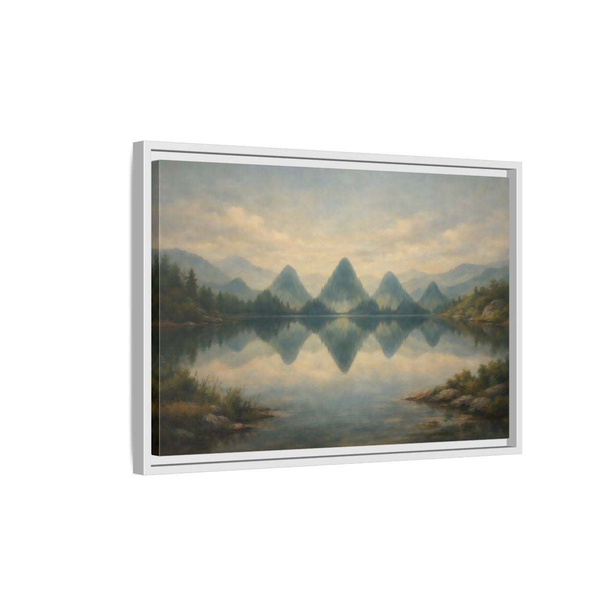 Side Mockup 1. Nature Mountains Muted Landscape shown as stretched canvas wall art