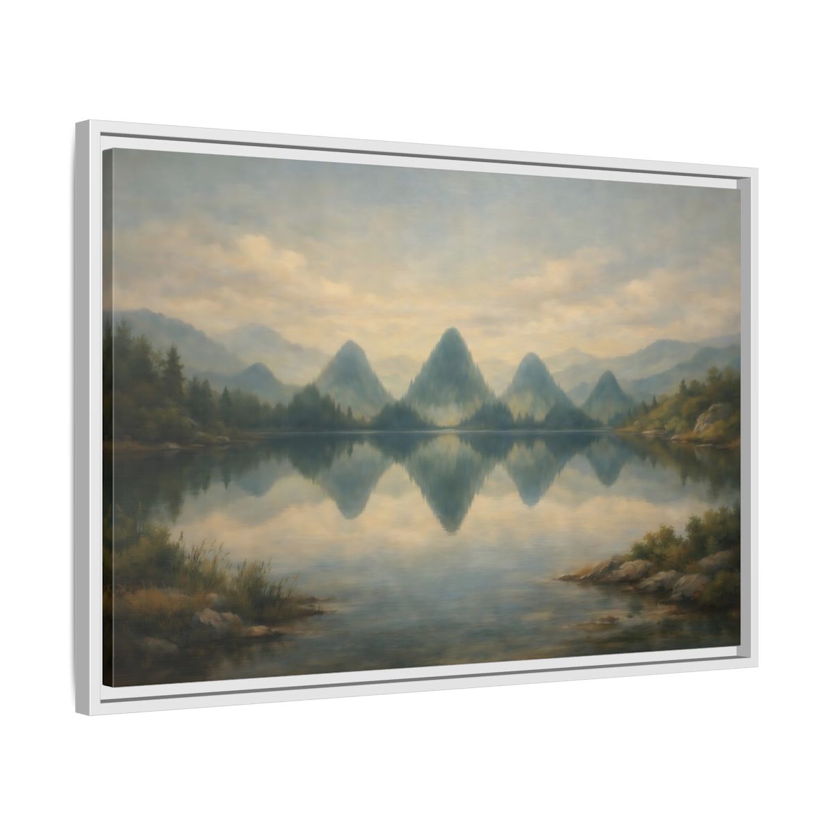 Side Mockup 10. Nature Mountains Muted Landscape shown as stretched canvas wall art
