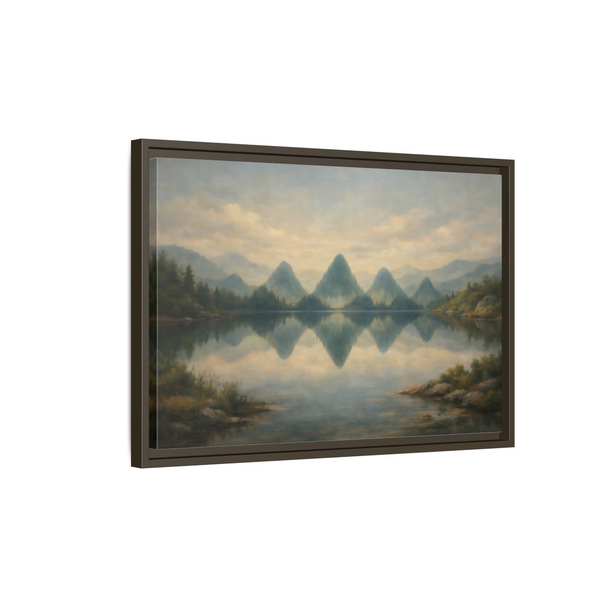 Side Mockup 2. Nature Mountains Muted Landscape shown as stretched canvas wall art