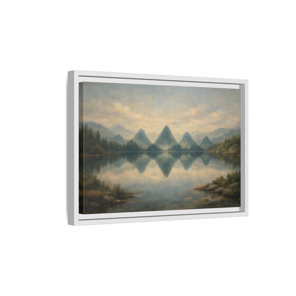 Side Mockup 4. Nature Mountains Muted Landscape shown as stretched canvas wall art
